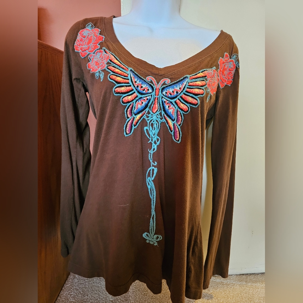 Johnny Was Rare Dragonfly Dreamer Embroidered Top M